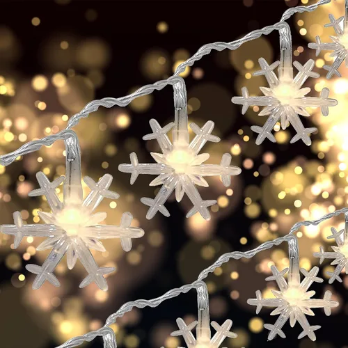 Miniatura 10 de Holiday Essence - Cadena de luces de Navidad en forma de copo de nieve, 50 luces LED blancas frías, 8 modos, 25 pies, juego de luces