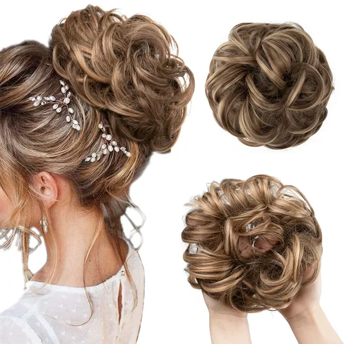 Miniatura 35 de CJL HAIR Extensiones de cabello sintético de moño desordenado, ondulado, rizado, grueso, para coleta, para mujer (rubio blanco)