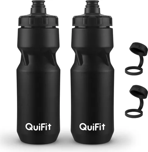 Miniatura 14 de QuiFit Paquete de 2 botellas de agua comprimibles para bicicleta de montaña, a prueba de fugas, con cubierta antipolvo, sin BPA, se adapta a
