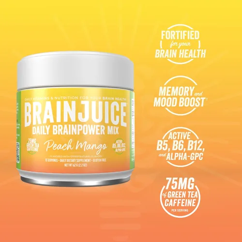 Miniatura 3 de BrainJuice Suplemento de apoyo cerebral nootrópicos, polvo sin gluten para energía y concentración, mezcla de bebida con L teanina, Alpha GPC