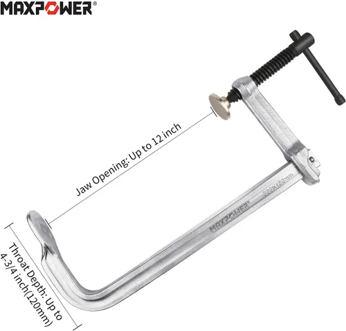 Miniatura 2 de MAXPOWER Abrazadera F de riel grueso de 12 pulgadas, garganta de 4-3/4 pulgadas, abrazadera de barra F resistente para soldadura, riel de 29,7 x