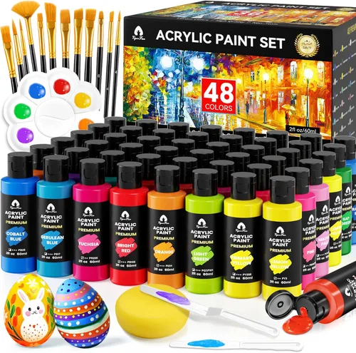 Miniatura 11 de Juego de 40 piezas de pintura acrílica - 24 colores (2 onzas/60ml) con 12 pinceles, 2 cuchillos y paleta - Pigmentos ricos para adultos, artistas