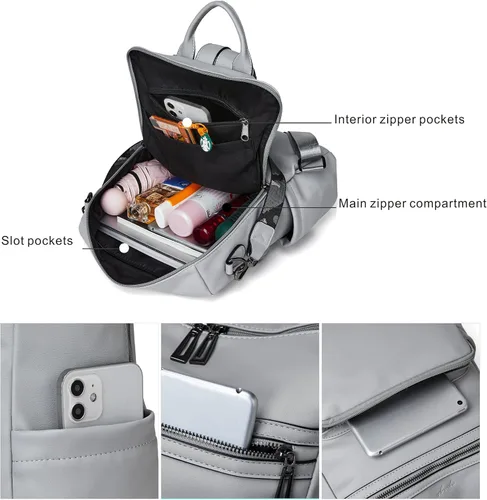 Miniatura 29 de OPAGE - Mochila de cuero para mujer, con borla de moda, bolso de hombro, mochila grande, bolsa de viaje, gris, L