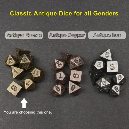 Miniatura 7 de Juego de Dados Haxtec Mini: Pequeño Juego de Dados Metálicos DND con Estuche para Dados Portátil Juego de Dados Metálicos Antiguos de Bronce