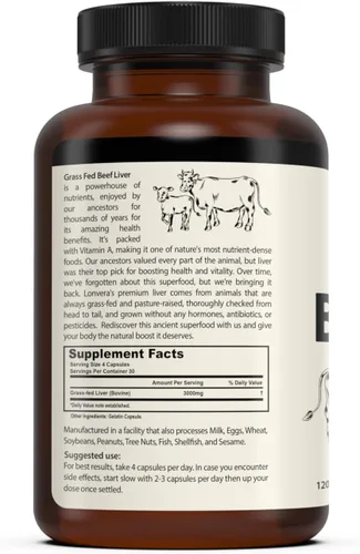 Miniatura 9 de Lonvera Suplemento de Hígado de Res Alimentado con Pasto – 3000 mg de Órganos Desecados Liofilizados – Fuente de Nutrientes para Articulaciones