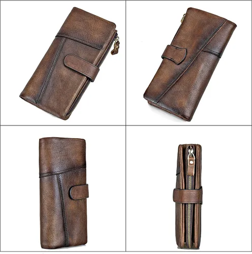 Miniatura 7 de LETEULO Cartera con cierre de bloqueo RFID para mujer, organizador vintage de carteras para frotar a mano