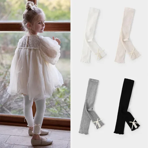 Miniatura 13 de Medias de punto trenzado para bebé niña con lazo sin costuras, mallas de algodón para bebés