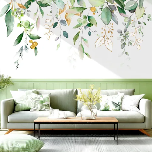 Miniatura 16 de Calcomanías de pared de flores y hojas para despegar y pegar, calcomanías grandes de vinilo floral para colgar, vid extraíble, decoración del hogar