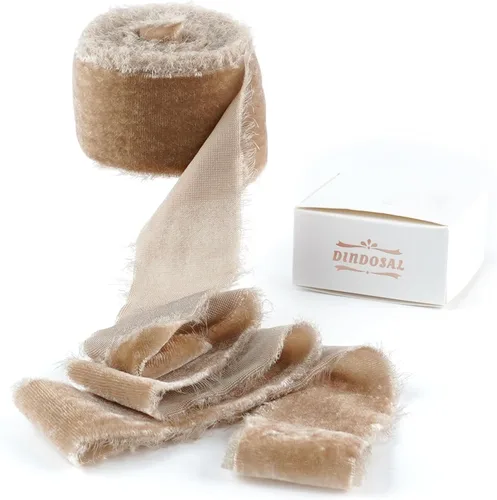 Miniatura 12 de Cinta de terciopelo negro de 1.5 pulgadas, cinta de terciopelo de seda deshilachada negra, terciopelo rústico de Navidad para regalo, borde crudo