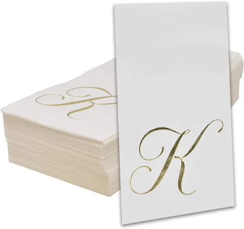 Miniatura 3 de Gift Boutique 100 servilletas doradas con monograma para invitados, letra K, toallas de mano desechables de papel metálico para baño, tocador, boda