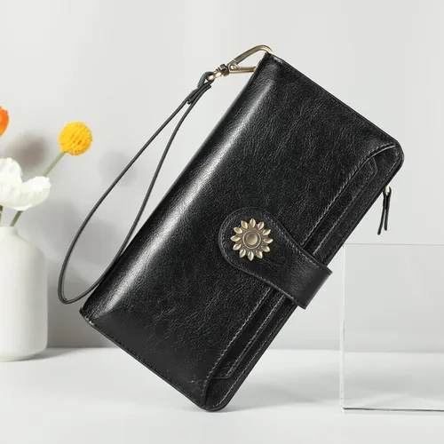 Miniatura 3 de Lavemi Carteras de cuero genuino de gran capacidad con bloqueo RFID para mujer, tarjetero con correa para la muñeca