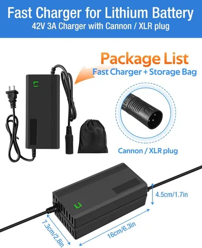 Miniatura 2 de Cargador de batería rápido de 42 V 3 A para batería de litio de 36 V, 7 tipos de enchufes para elegir, sin necesidad de adaptador, más seguro.