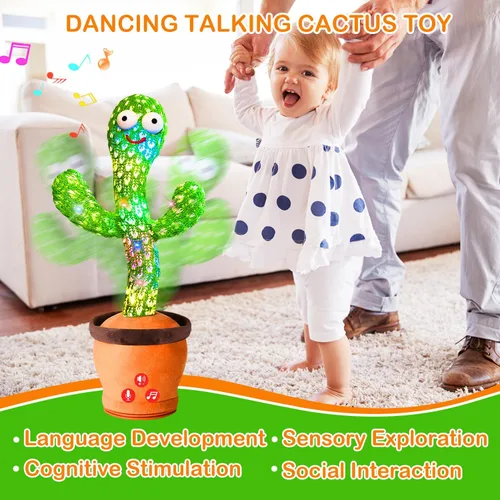 Miniatura 4 de Juguete recargable de cactus parlante que baila que imita la espalda, juguete de bebé de cactus cantante, juguetes educativos para bebés de 18 meses