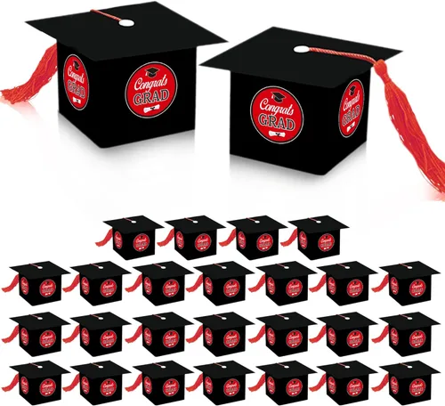 KatchOn, Cajas de dulces de graduación – enormes, paquete de 25 | Caja de regalo de gorra de graduación para decoraciones de graduación rojas de la