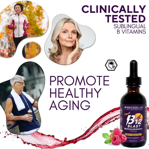 Miniatura 7 de Bricker Labs B12 Blast Metilcobalamina 1000mcg, vitaminas energéticas líquidas sublinguales de gran sabor - Vitaminas B12 veganas, energía sostenida