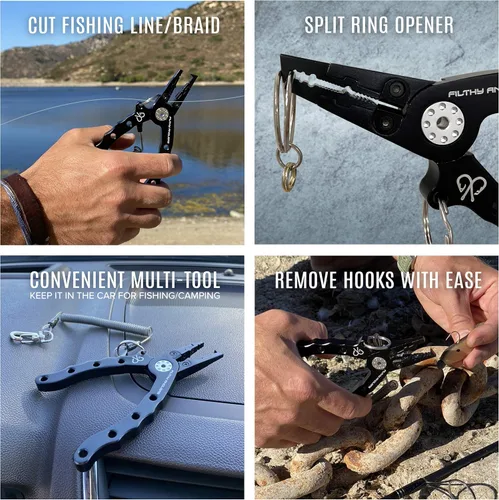 Miniatura 5 de Alicates de pesca de aluminio multifuncional anillo dividido gancho removedor trenza cortador w/L..