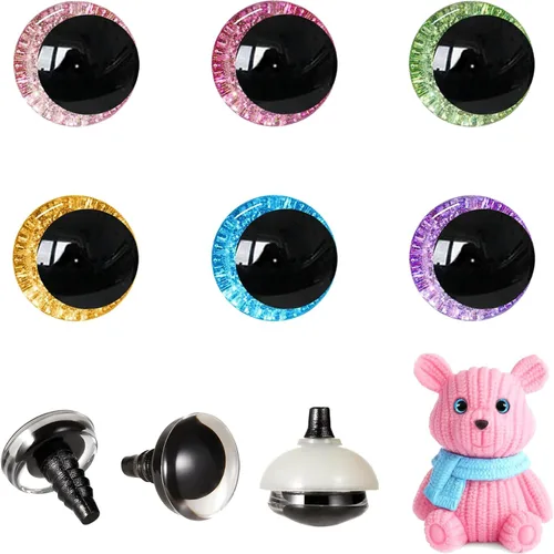 Miniatura 10 de MUCUNNIA 120 piezas 18 mm Ojos de seguridad de brillo 3D para crochet con arandelas en forma de cuenco, ojos de crochet amigurumi lunares