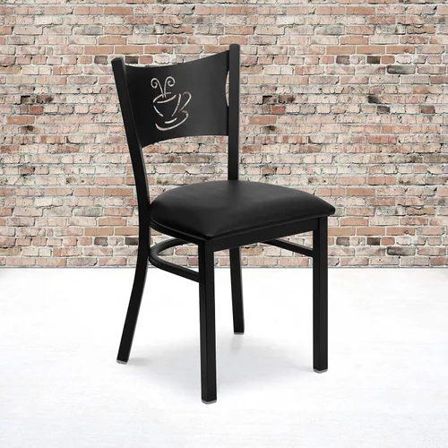 Miniatura 11 de Flash Furniture Silla de restaurante de metal con respaldo de café negro de la serie HERCULES - Asiento de madera natural Asiento de madera