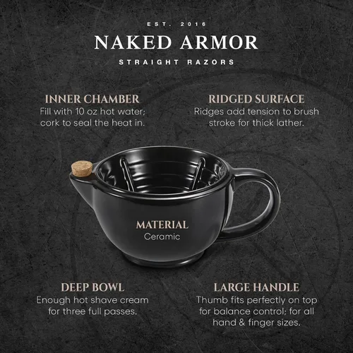 Miniatura 5 de Naked Armor Savanna - Juego de taza de afeitado – Scuttle de porcelana hecha a mano para afeitados de espuma caliente, incluye cepillo apto