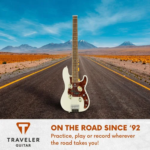 Miniatura 6 de Traveler Guitar TB-4P Pearl White Bass Guitarra de viaje con entrada auxiliar Bajo de 4 cuerdas con 22 trastes jumbo Bajo eléctrico portátil