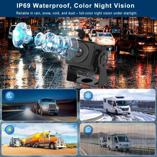 Miniatura 2 de Sistema de cámara de respaldo HD 1080P RV Monitor de 7 pulgadas con 2 cámaras de visión lateral trasera, fácil instalación, IP69, impermeable