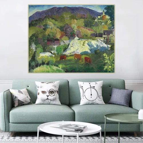 Miniatura 4 de Impresiones en lienzo George Bellows "Village on the Hill" lienzo arte de la pared sala de estar decoración del hogar imagen 7.9x9.8 in sin marco