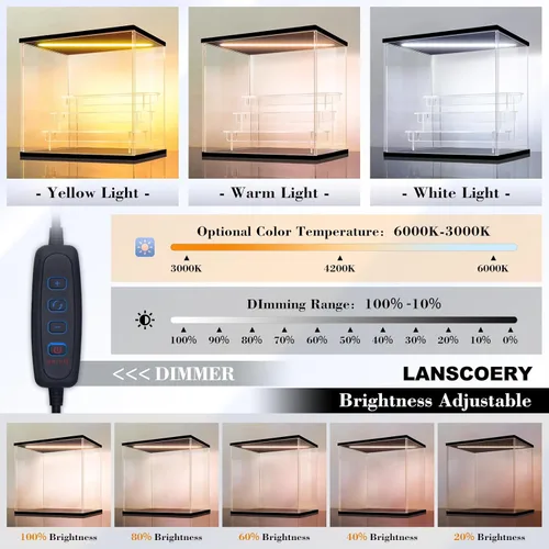 Miniatura 2 de LANSCOERY vitrina acrílica con iluminación LED, caja de exhibición de 3 niveles para coleccionables y figuras de acción, organizador transparente a