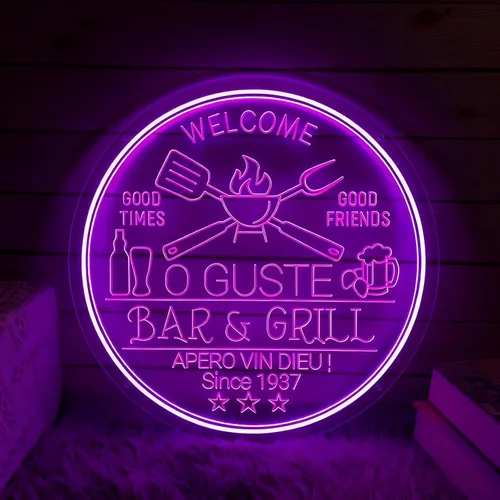 Miniatura 3 de Letreros de neón personalizados para bar y parrilla para decoración de pared, nombre personalizado, fecha, texto, hogar, bar, letrero con luz LED