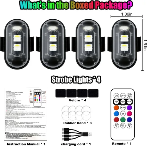 Miniatura 8 de Luces LED inalámbricas para automóvil, luces de roca inalámbricas con 8 colores, 10 modos, luz de advertencia estroboscópica LED, motocicletas