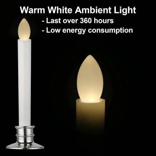 Miniatura 2 de Paquete de 2 velas cónicas sin llama con control remoto/temporizador, velas LED parpadeantes operadas por batería para ventana, candelabros falsos