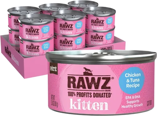 Miniatura 7 de Rawz Alimento húmedo natural en paté enlatado para gatitos, hecho con ingredientes de carne reales, sin BPA ni encías, latas de 2.8 onzas