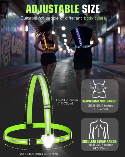 Miniatura 6 de Zacro Chaleco reflectante para correr con 9 modos RGB, luz de pecho de alta visibilidad de 500LM para corredores, equipo de correr recargable