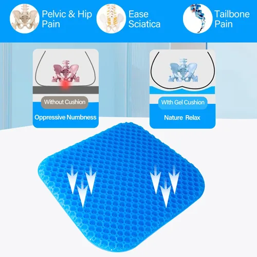 Miniatura 6 de EVEME Cojín de asiento de gel para sentarse durante mucho tiempo con funda antideslizante, cojín de asiento refrescante, diseño de panal