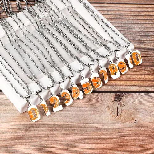 Miniatura 2 de Susook Collar de baloncesto con números para niños del 0 al 99 con colgante de números de acero inoxidable, joyería deportiva, regalo de baloncesto