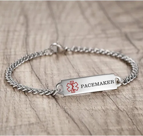 Miniatura 80 de Pulseras de identificación de alerta médica de 6.5 "-8.5" para mujeres, pulseras de emergencia médica de acero inoxidable, grabado gratuito