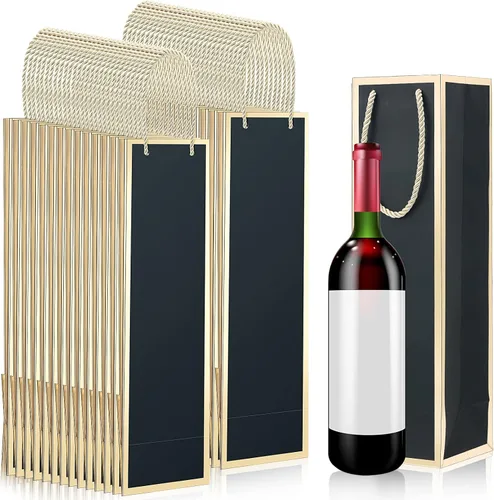 Mimorou Paquete de 50 bolsas de regalo de vino a granel, bolsas para botellas de vino con asas, 13.8 x 3.8 x 3.8 pulgadas, reutilizables, con Negro