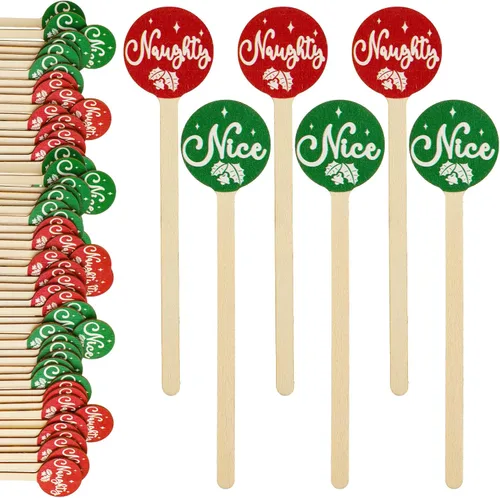 Jinei 120 unidades de palillos de café de madera de Navidad, palillos de cóctel de madera para café, agitadores desechables para bebidas para