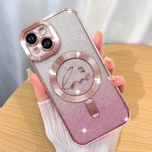 Miniatura 10 de ZIYE Funda Magnética Diseñada para iPhone 11 Funda con Purpurina Plateado de Lujo Corazón de Amor Compatible con MagSafe Funda Transparente