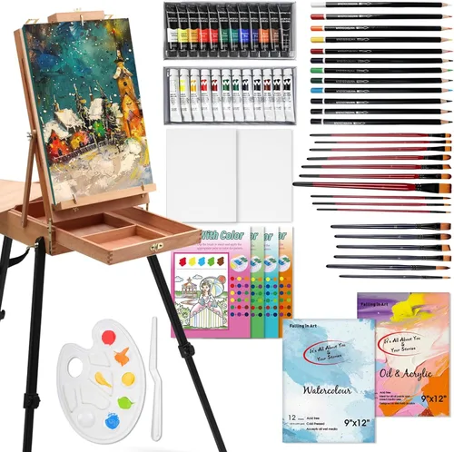 Miniatura 9 de Falling in Art Caballete Francés de 4 Patas - Caballete de Estudio Plein Air Portátil con Cajón de Almacenamiento Más Grande, Caja de Bocetos