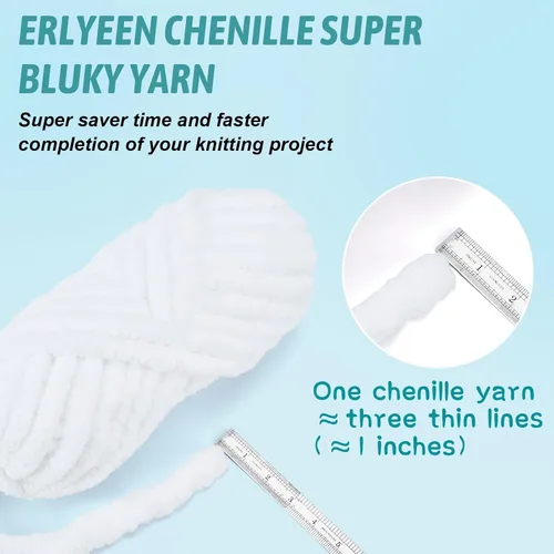 Miniatura 3 de ERLYEEN Hilo grueso de chenilla súper voluminoso, suave, grueso, esponjoso, gigante, lavable, de poliéster grande, para bricolaje, manta de punto