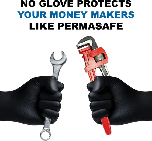 Miniatura 8 de Guantes industriales desechables de nitrilo negro PermaSafe HD, 6+ mil, sin látex, textura elevada, para mecánicos, médicos, alimentos, y más