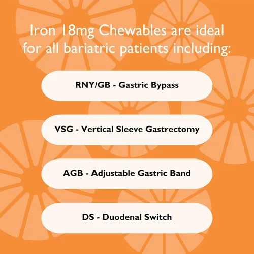 Miniatura 5 de Suplemento de hierro con vitamina C, 18 mg de hierro, 36 mg de vitamina C, vitaminas bariátricas para pacientes con WLS, cirugía de manga vertical