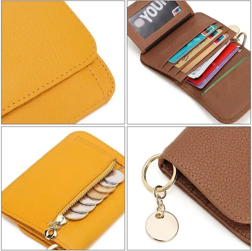 Miniatura 5 de Mudono - Billetera pequeña para mujer con bloqueo RFID, de cuero genuino, tarjetero, billetera delgada de tres pliegues con bolsillo con cremallera