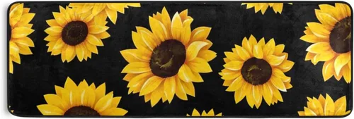 Alfombras de cocina negras con diseño de girasol, antideslizantes, suaves, para el hogar, comedor, sala de estar, dormitorio, 72 x 24 pulgadas