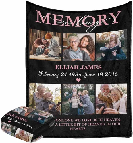 Miniatura 10 de Caisuedawn Manta conmemorativa con nombre personalizado con fotos, manta personalizada de ángel de condolencia por pérdida de madre, papá y abuela
