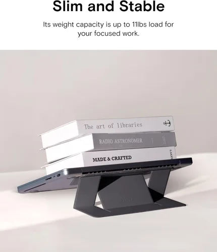 Miniatura 6 de MOFT Soporte para computadora portátil para escritorio, soporte adhesivo para computadora MacBook con 2 ángulos de visión ajustables, elevador Negro