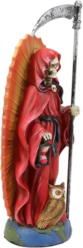 Miniatura 3 de Ebros Gift Túnica roja de 7.5 pulgadas de alto, diseño de hueso de la muerte de Santa Muerte, guadaña y reloj de arena de pie en el globo
