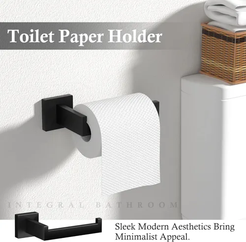 Miniatura 5 de Juego de 5 piezas de accesorios de baño negro mate, juego de barra de toalla de baño de 23.6 pulgadas, juego de hardware de baño de acero inoxidable