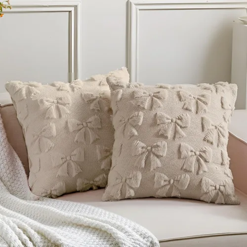 Miniatura 13 de Mixweer Juego de 2 fundas de almohada con moño, decoración de habitación coquette, lindas cosas preppy de piel sintética suave con lazo, fundas