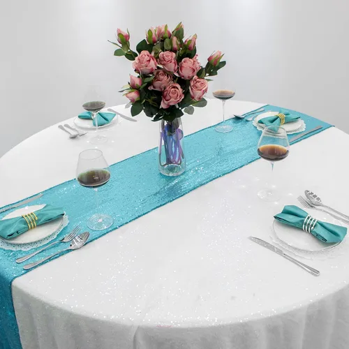 Miniatura 22 de Mantel de lentejuelas de 60 x 102 pulgadas, azul bebé, para boda, fiesta, despedida de soltera, rectangular